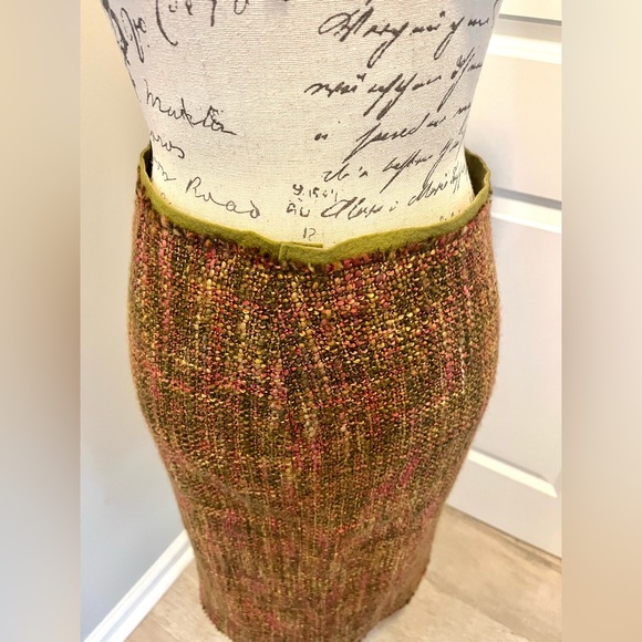 Philosophy Di Alberta Ferretti Green and Pink Tweed Vintage Skirt Size 8, EUC. - Picture 3 of 11